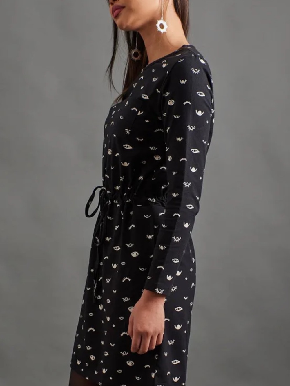 MATA TRADERS organic cotton ABBY LONG SLEEVE jersey knit DRESS medium mini BLACK - Picture 3 of 9